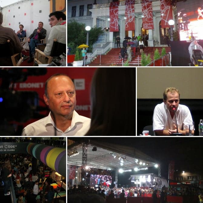 The open-air cinema screen at Sarajevo Film Festival in Sarajevo's old town at night