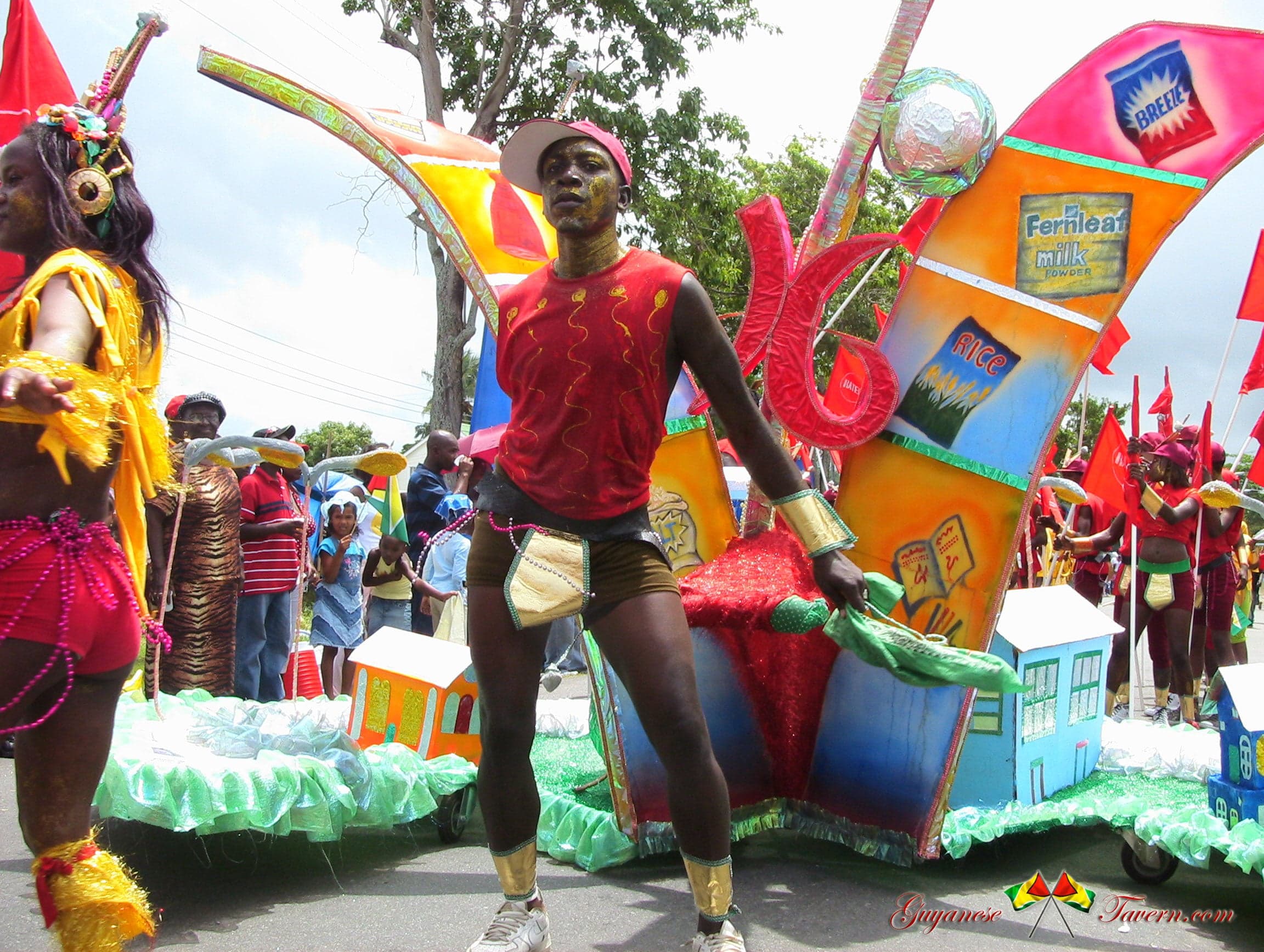 Colourful costumed dancers parading through the streets of Georgetown at Mashramani