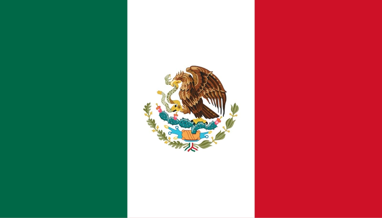 The flag of Mexico - green, white and red, with the golden eagle in the centre