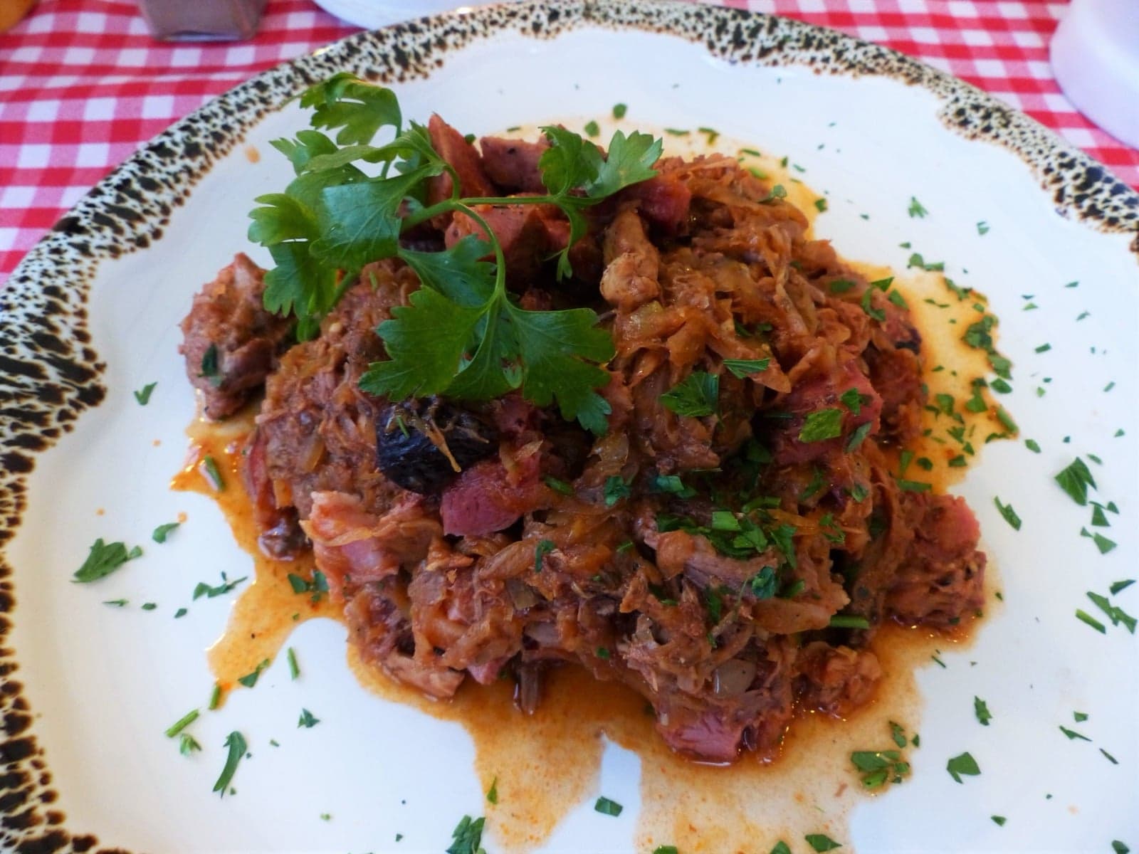 A warm bowl of bigos, Polish hunter's stew with cabbage and meat