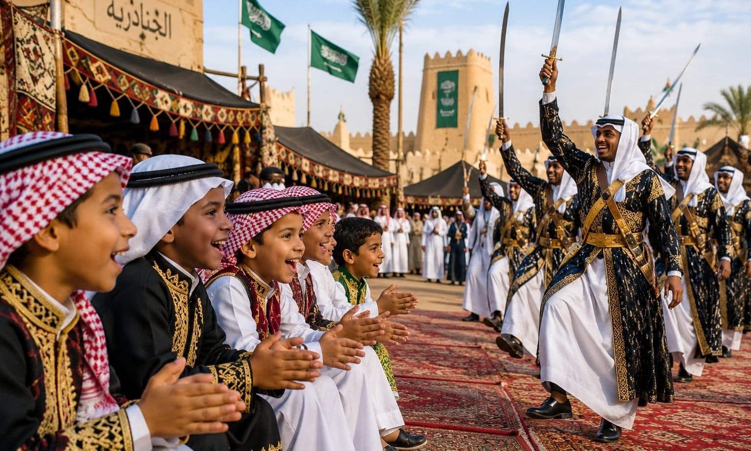 A traditional Saudi mud-brick village rebuilt at the Janadriyah Festival