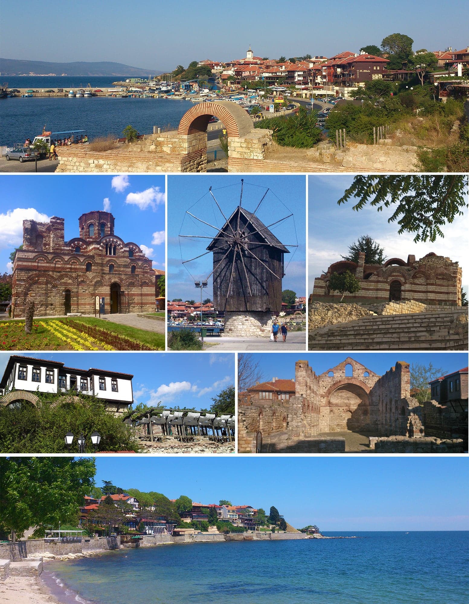 The old stone churches and narrow streets of Nesebar on a rocky peninsula jutting into the Black Sea