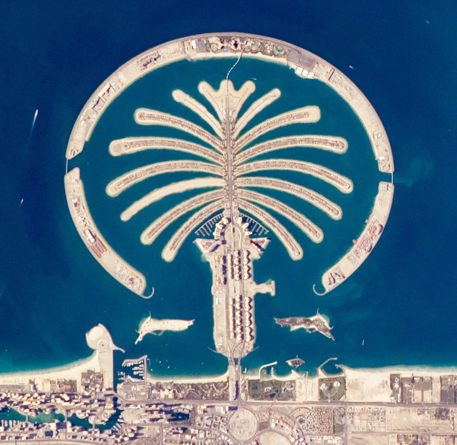 Aerial view of Palm Jumeirah, an artificial island shaped like a palm tree